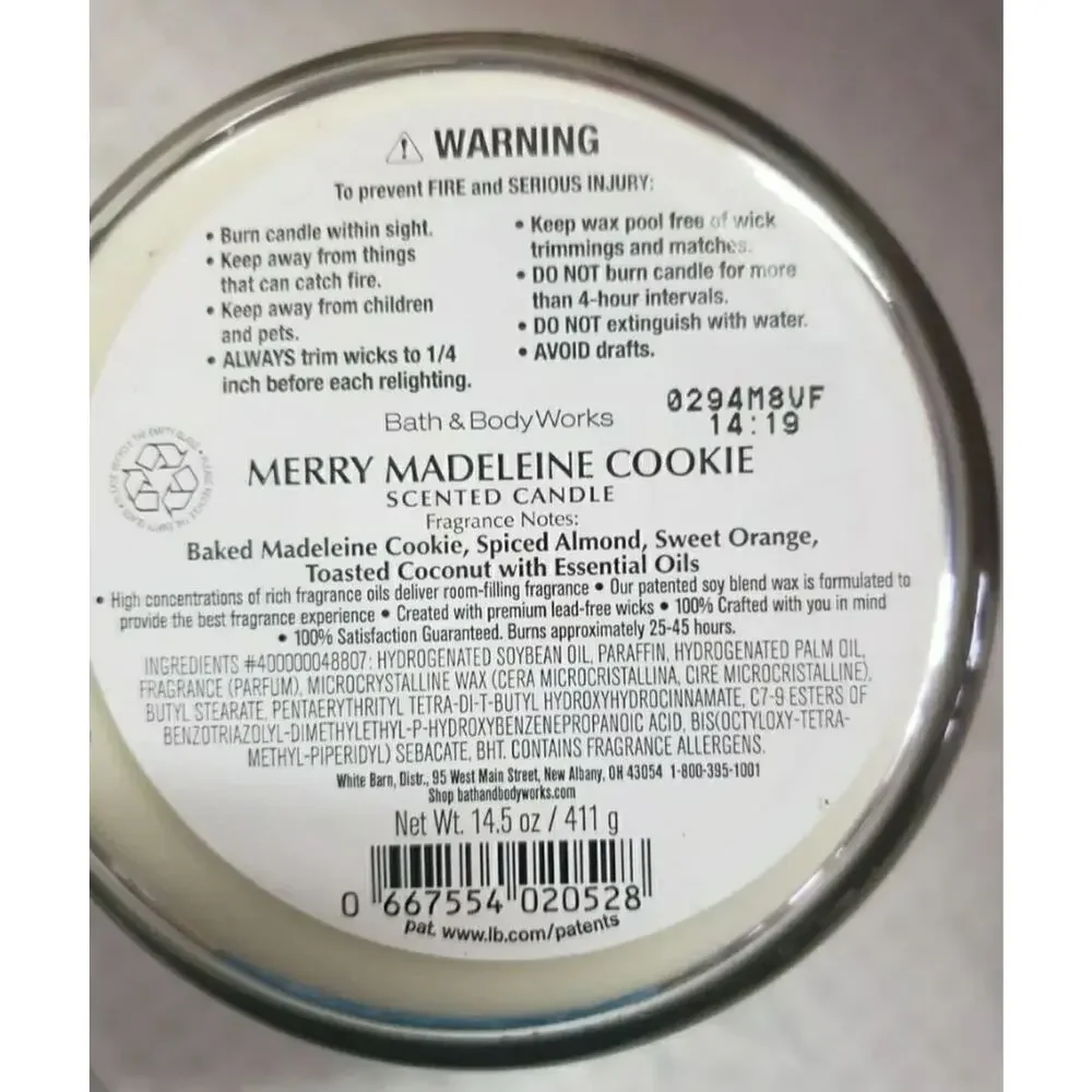 BBW Merry Madeleine Cookie Large 3 Wick Candle Holiday Christmas Home Fragrance